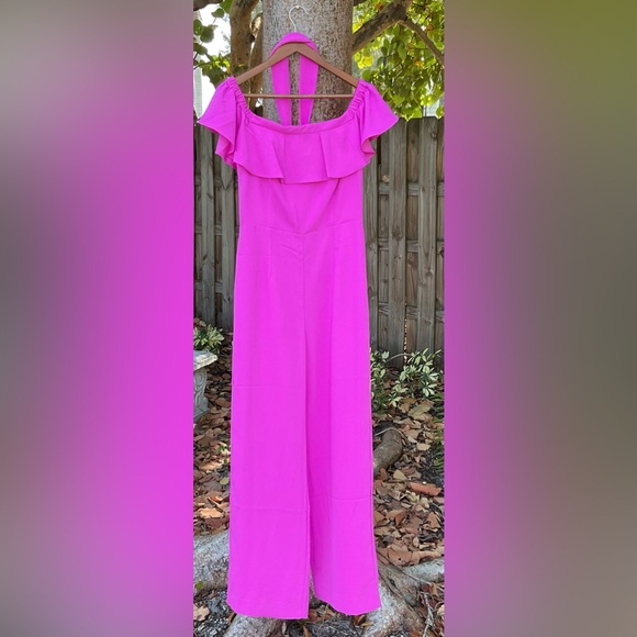 NWT $218 Size 6 Lilly Elegant Off-Shoulder Pink Jumpsuit - Picture 6 of 7